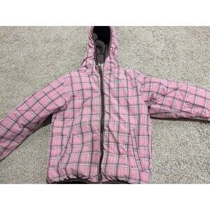 The North Face Jacket Girls Small 7/8 Pink Brown Plaid Puffer Jacket